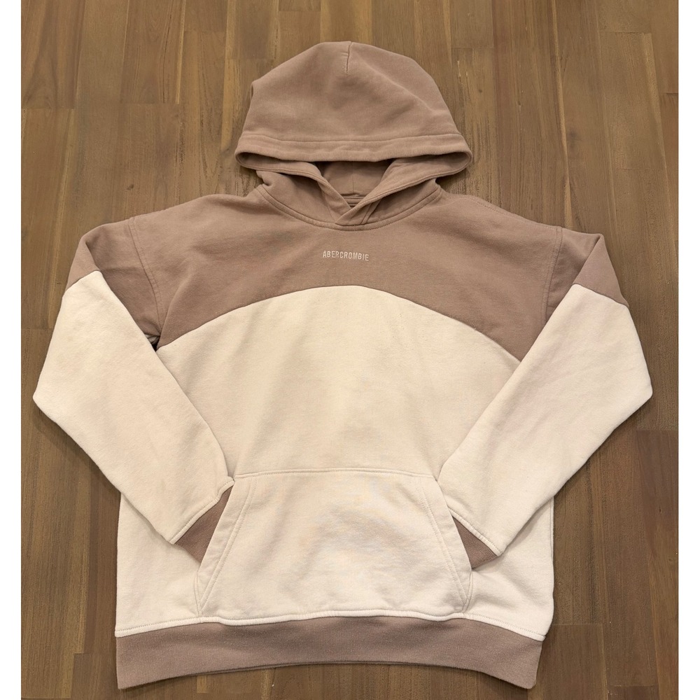 Abercrombie Kids Colorblock Relaxed‎ Fit Hoodie Size 15 16 Tan Cream